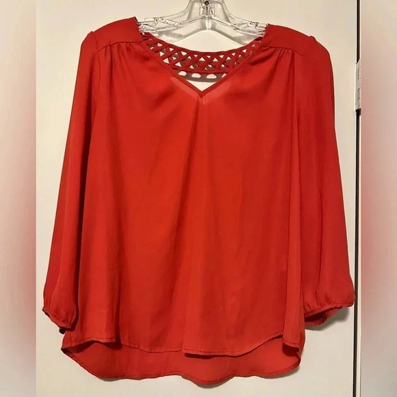 Skies are blue red orange 3/4 sleeve blouse size S - Picture 1 of 7